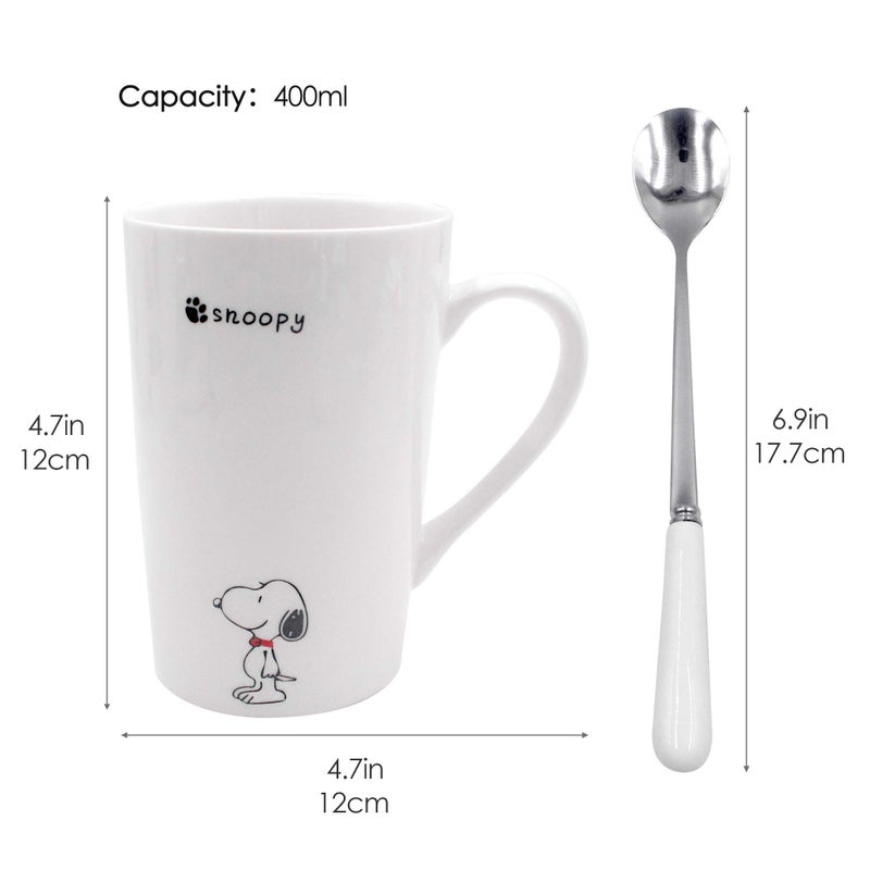 Finex Random Style White Ceramic Coffee Mug Water Cup Set with Lid and Spoon White Dog - Image 2